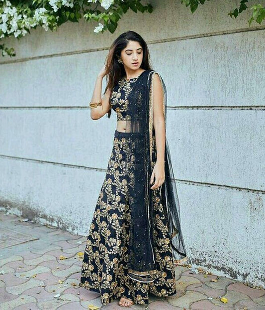 Angel Designer embroidered black lehenga
