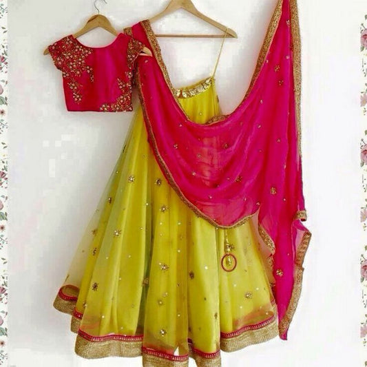 Angel embroidered green lehenga