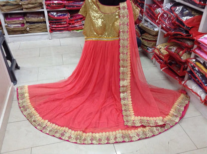 Angel embroidered pink wedding anarkali suit