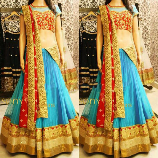 Angel embroidered rama wedding lehenga