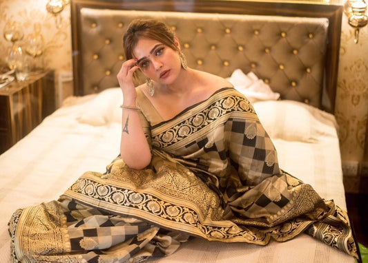 Anjani gold banarasi cotton silk weaving saree
