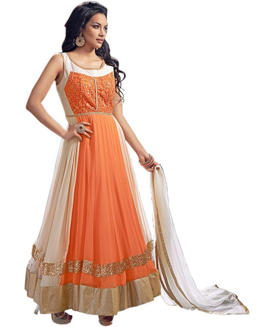 Apri orange partywear anarkali suit