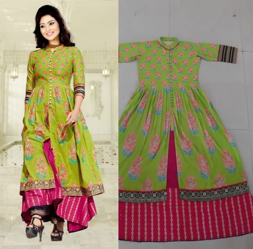 arya green and pink printed kurti