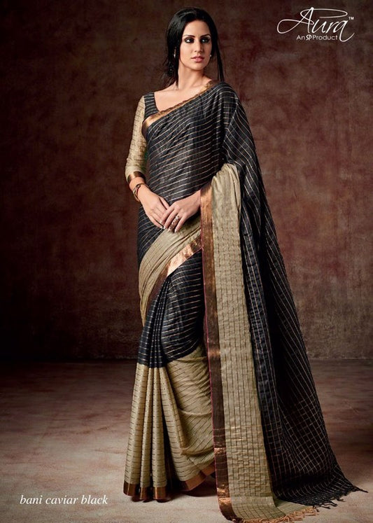 Aura Cotton silk black saree
