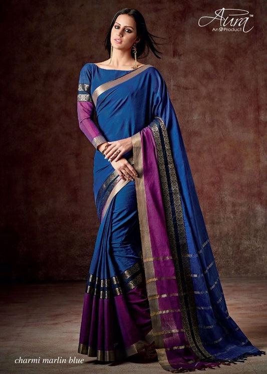 Aura Cotton silk blue saree