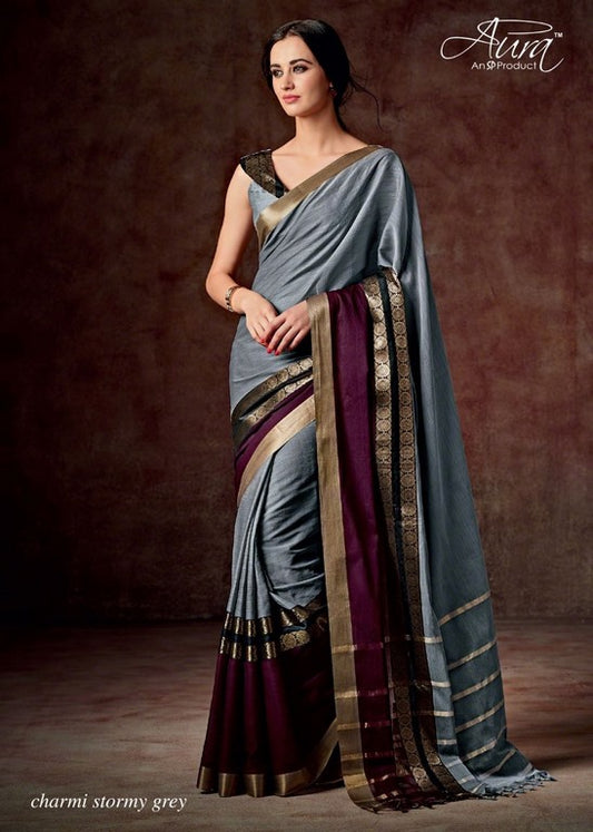 Aura Cotton silk grey saree