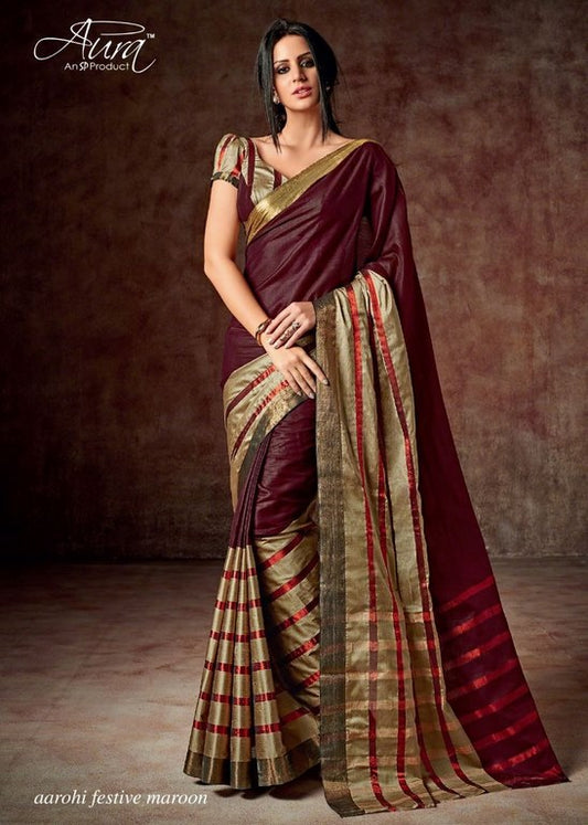 Aura Cotton silk maroon saree
