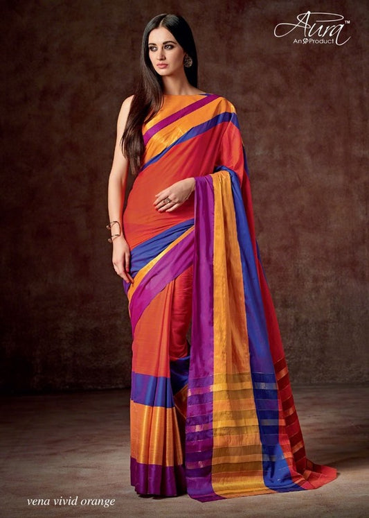 Aura Cotton silk orange saree