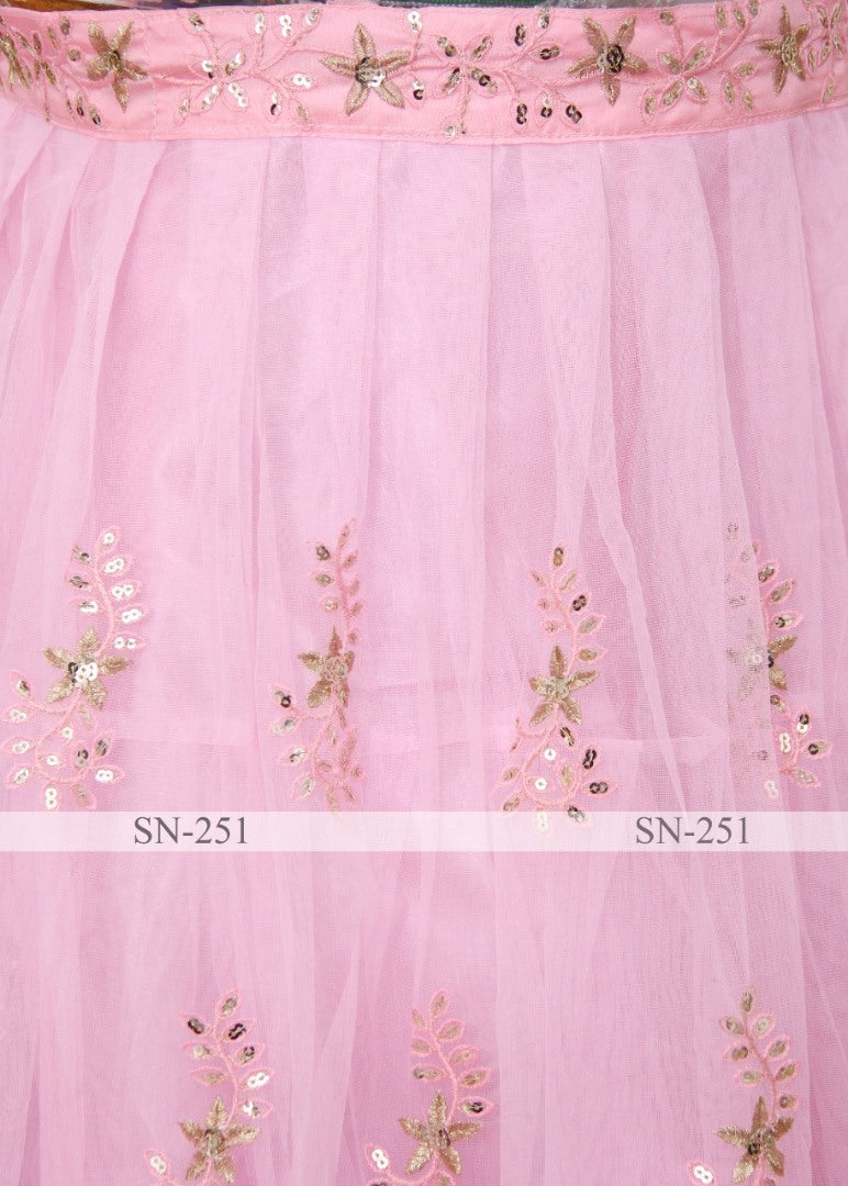 Baby pink butter fly mono net satin silk sequence ceremonial lehenga choli