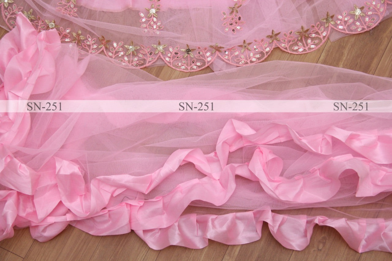 Baby pink butter fly mono net satin silk sequence ceremonial lehenga choli