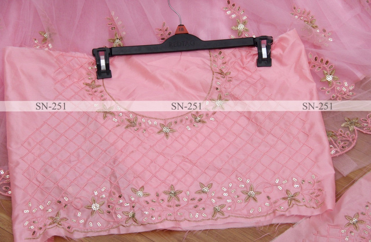 Baby pink butter fly mono net satin silk sequence ceremonial lehenga choli