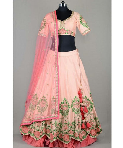 Baby pink designer embroidered wedding lehenga