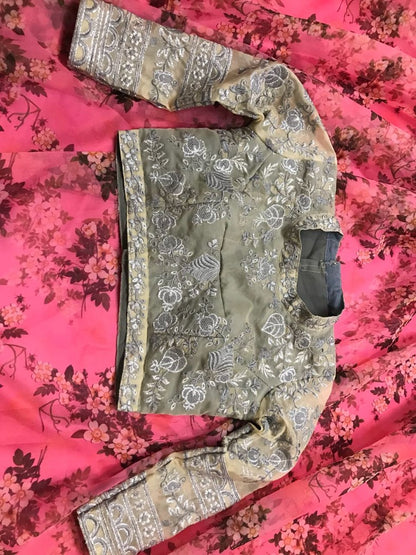 Baby pink digital printed organza silk ceremonial lehenga