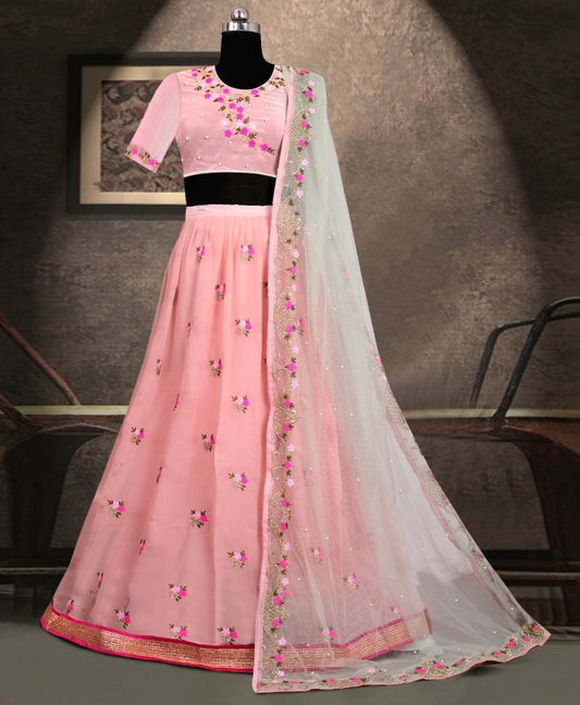 Baby pink embroidered lehenga choli