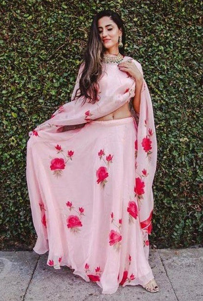 Baby pink floral printed georgette girlish ceremonial lehenga choli