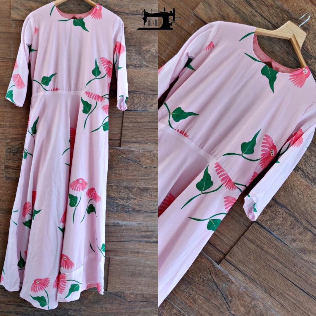 baby pink floral printed long kurti