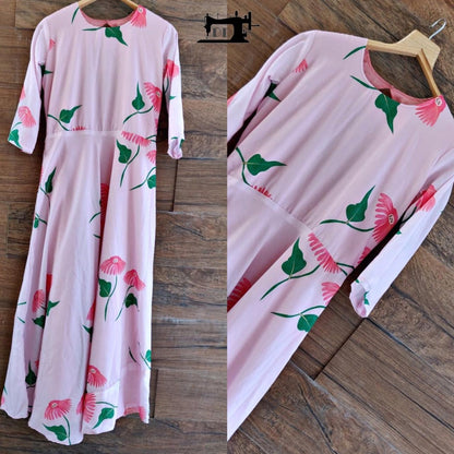 baby pink floral printed long kurti