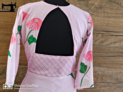 baby pink floral printed long kurti