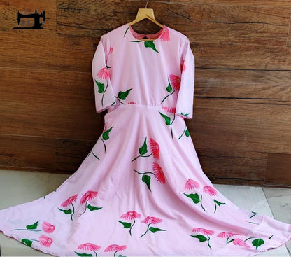 baby pink floral printed long kurti