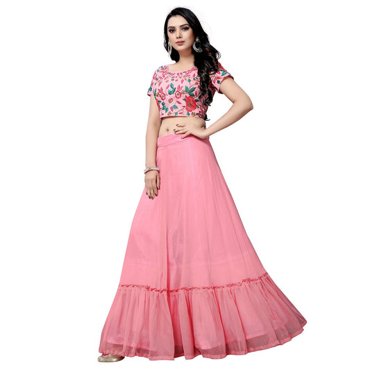 Baby pink georgette croptop lehenga