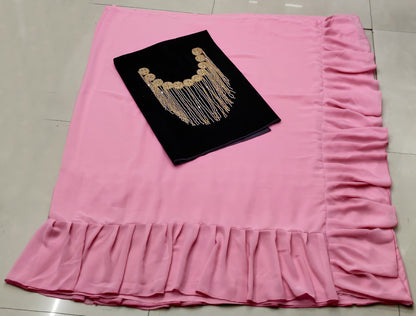 baby pink georgette designer ruffle saree
