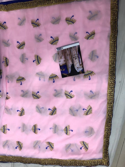 baby pink Georgette embroidered festival wear saree