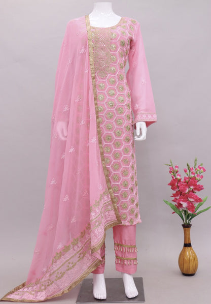 Baby pink georgette embroidery worked salwar suit