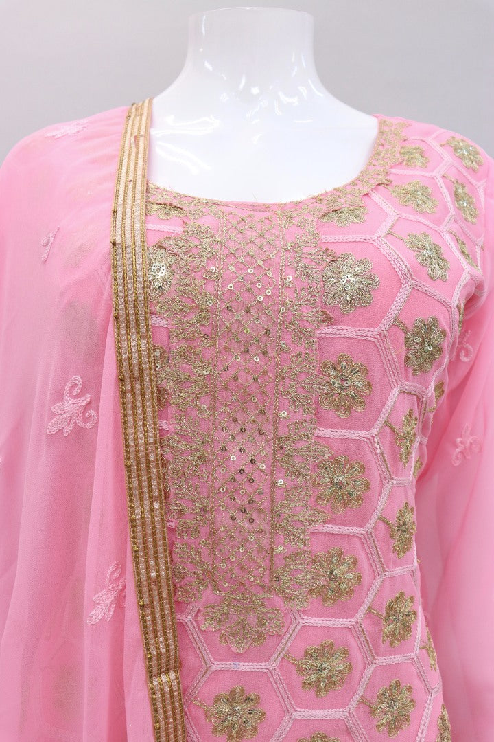 Baby pink georgette embroidery worked salwar suit