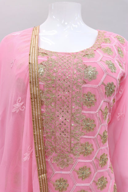 Baby pink georgette embroidery worked salwar suit