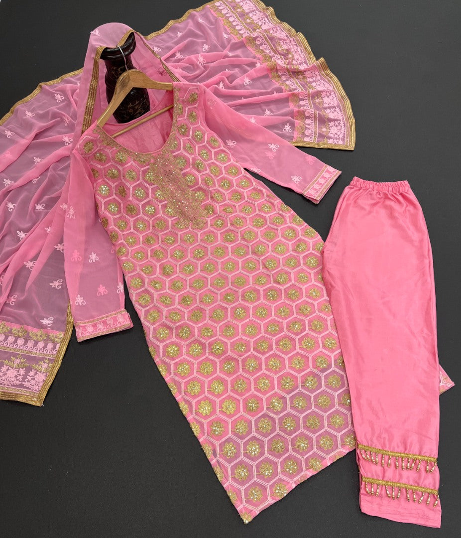 Baby pink georgette embroidery worked salwar suit