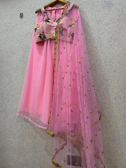 Baby pink georgette girlish lehenga choli