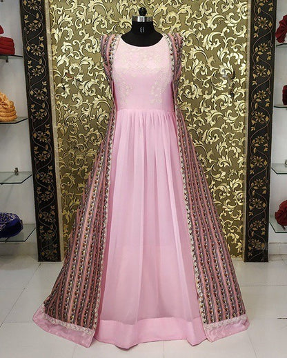 Baby pink Georgette Gown with digital printed koti