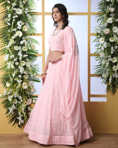 Baby pink georgette heavy embroidered wedding lehenga choli