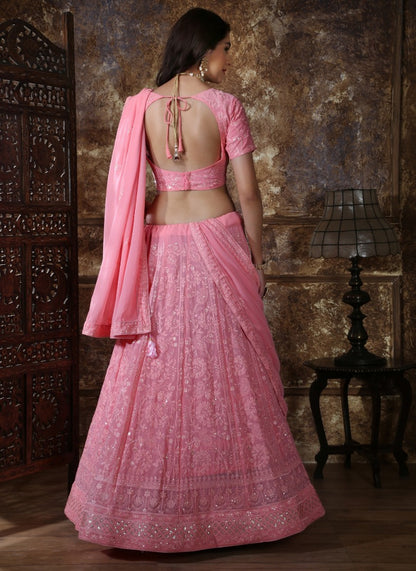 Baby pink georgette heavy embroidered wedding lehenga choli