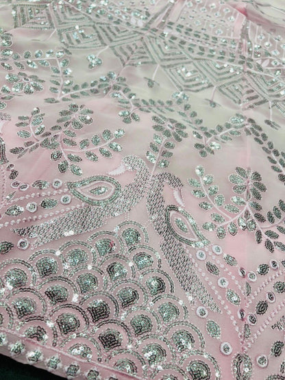 Baby pink georgette heavy embroidery sequence work lehenga choli for ceremony