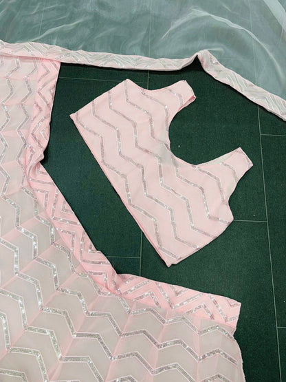 Baby pink georgette heavy embroidery sequence work lehenga choli for ceremony
