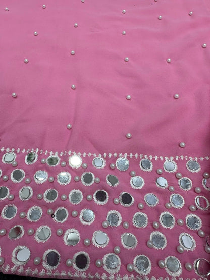 Baby pink georgette mirror work afghan dhoti suit
