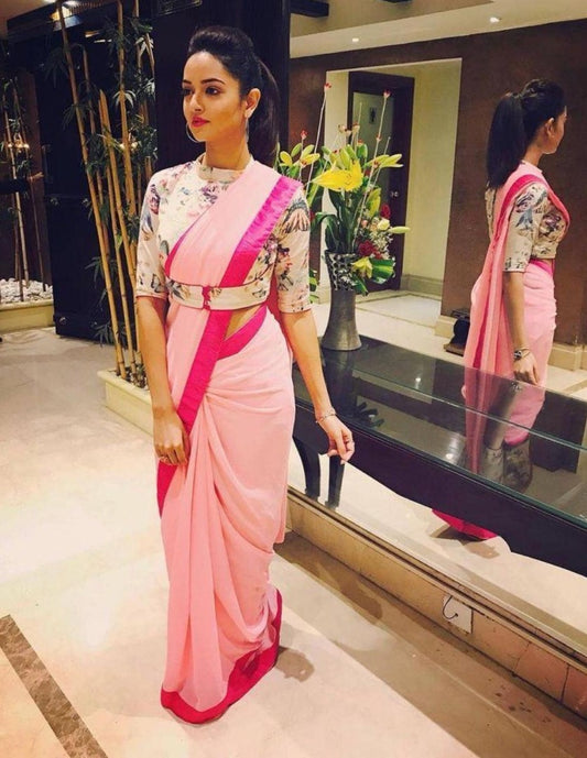 baby pink georgette partywear saree