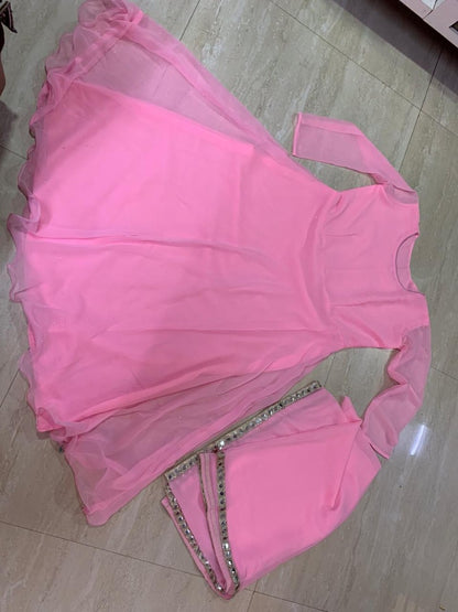 Baby pink georgette pearl work anarkali suit