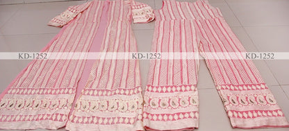 Baby Pink georgette sequence chain stitch shrug suit