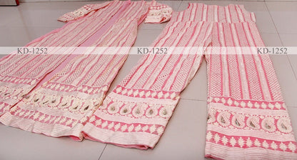 Baby Pink georgette sequence chain stitch shrug suit