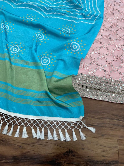 Baby pink georgette sequence embroidered wedding lehenga choli