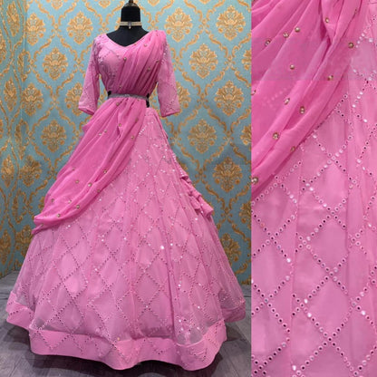 Baby pink georgette sequence work girlish lehenga choli