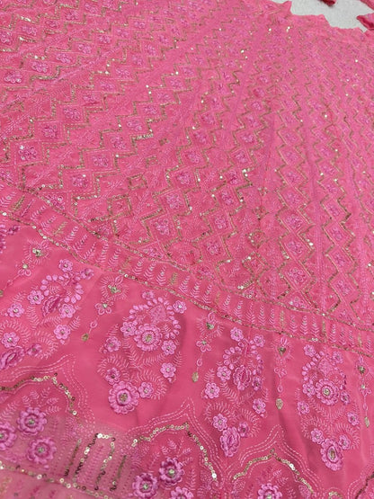 Baby pink georgette thread sequence work girlish lehenga choli for ceremony