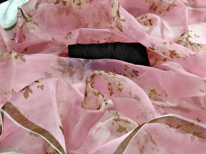 Baby pink heavy moss organza floral digital printed saree