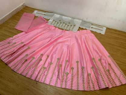 Baby pink japan satin designer embroidered ceremonial lehenga choli