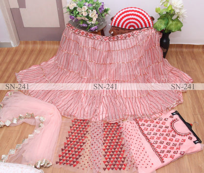 Baby pink mono net heavy embroidered wedding lehenga choli