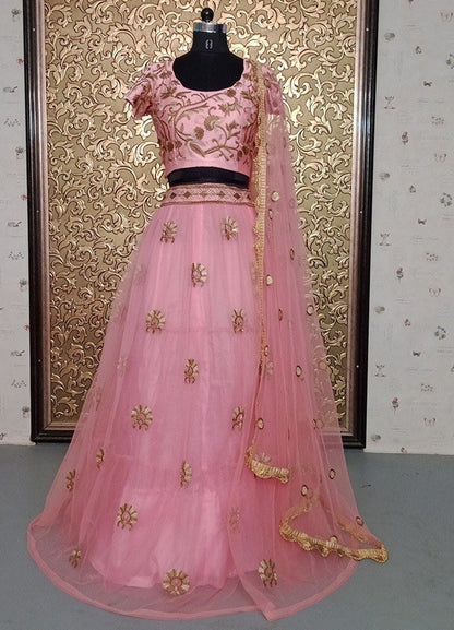 Baby pink net embroidered lehenga choli