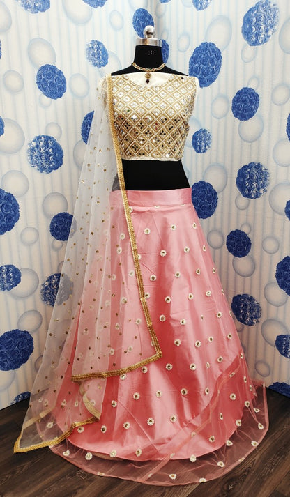 Baby pink net embroidered wedding ceremony lehenga choli