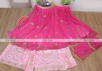 Baby pink nylon mono net embroidered lehenga choli